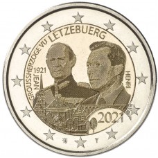 Luxemburg 2 euro 2021 Jean - UNC foto - muntteken Leeuw + Mercuriusstaaf
