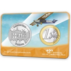Nederland 1 euro 2024 en Penning Eerste Intercontinentale Vlucht BU Coincard