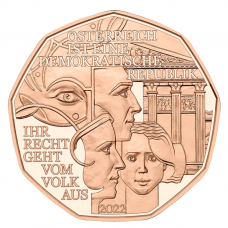 Oostenrijk 5 Euro 2022 Democratie Koper UNC